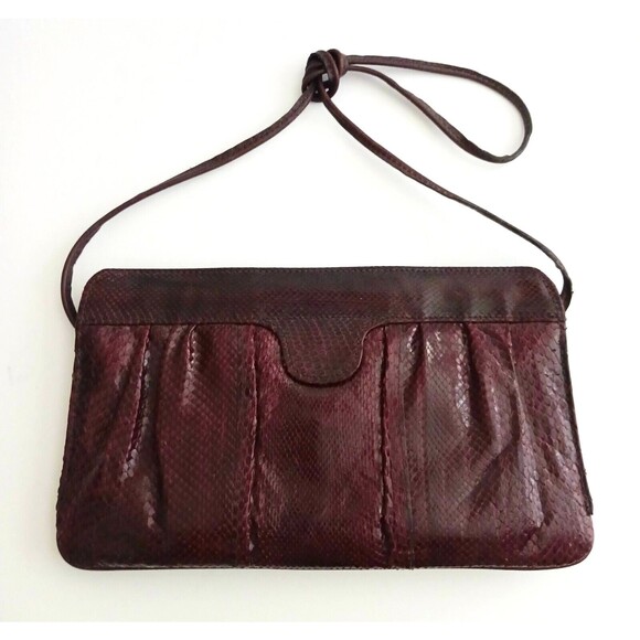 VTG Lisette Burgundy Genuine Snakeskin Frame Clutch/Shoulder Bag 10X6 - Picture 3 of 9